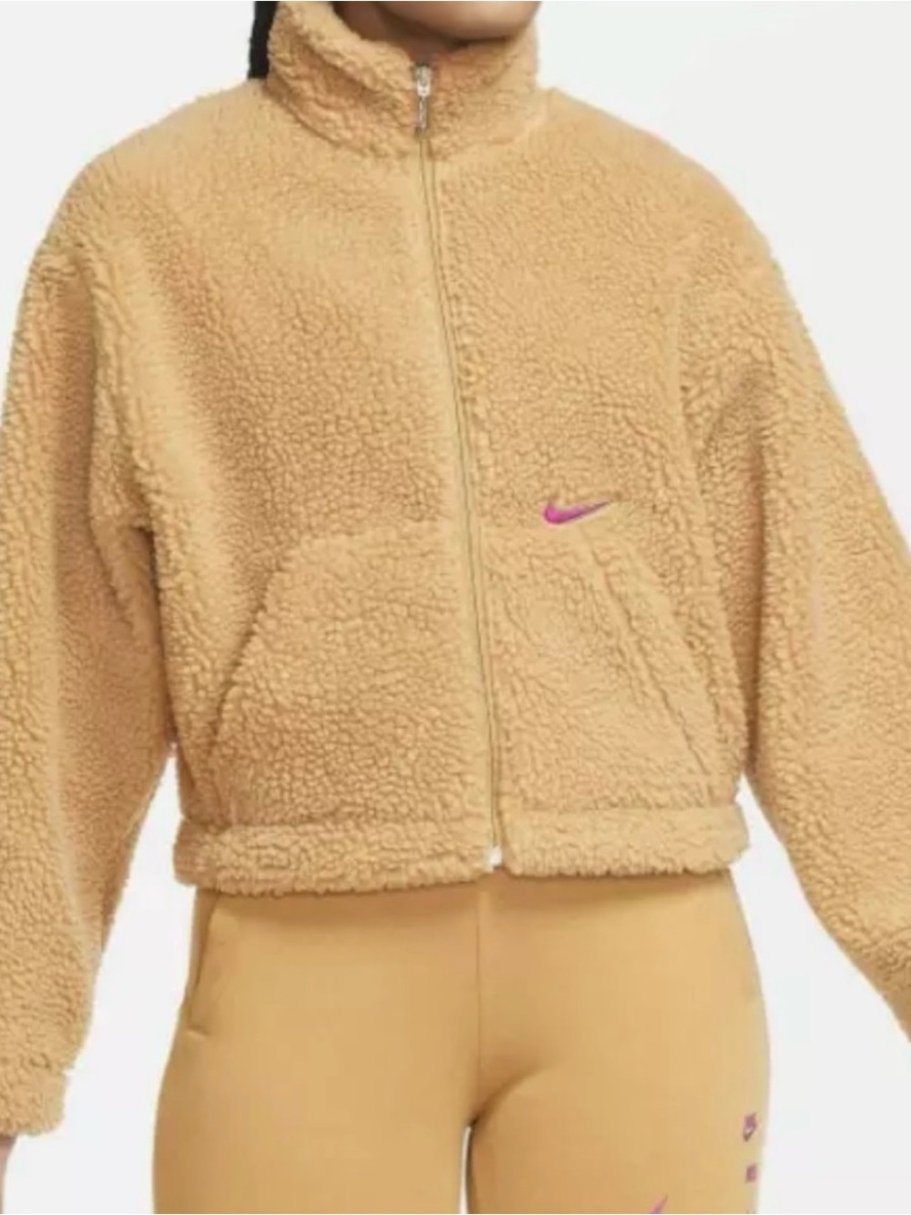 Nike Tan fuzzy Full-Zip Jacket with Pink Swoosh